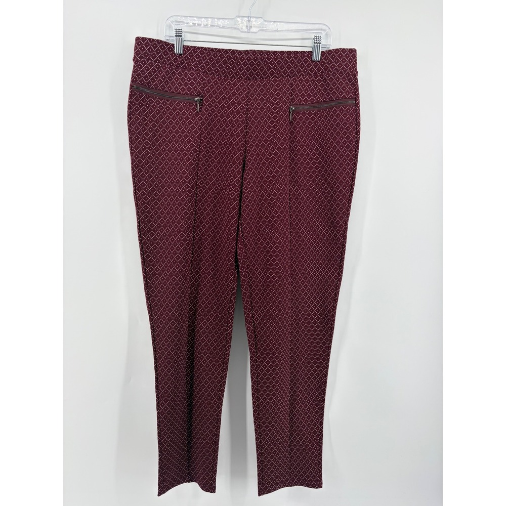 Classic Concepts Womens Plus Size 2XL‎ Burgundy Geometric Diamond Pull On Pants